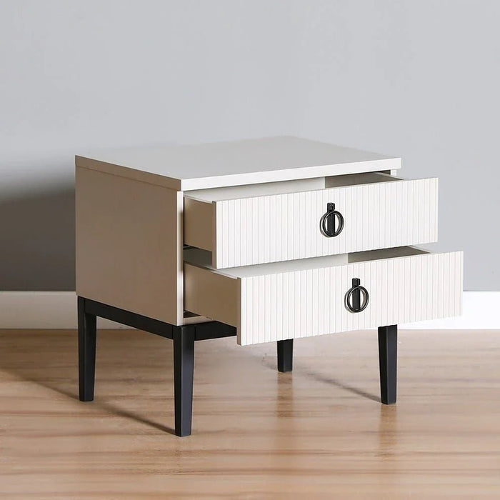 Defne Nightstand-Set of 2-Cream/Black-With 5-Year Warranty