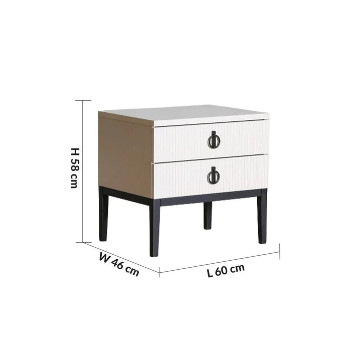 Defne Nightstand-Set of 2-Cream/Black-With 5-Year Warranty