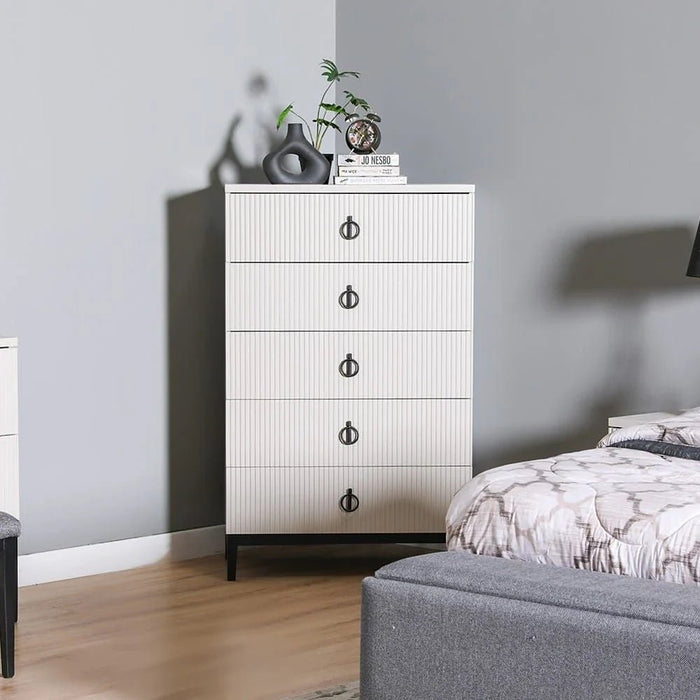Defne Chest of 5 Drawers-Cream/Black-With 5-Year Warranty
