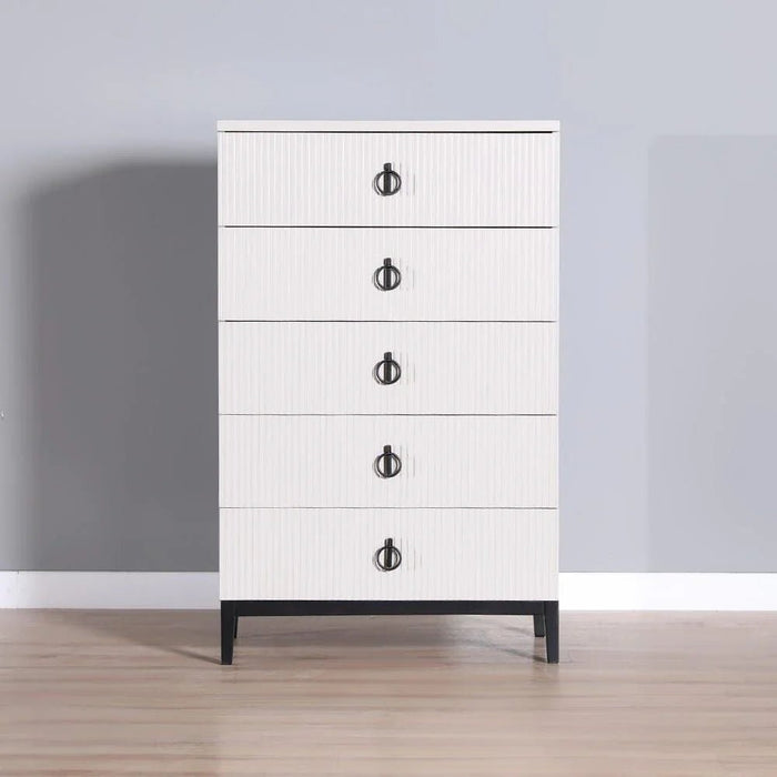 Defne Chest of 5 Drawers-Cream/Black-With 5-Year Warranty
