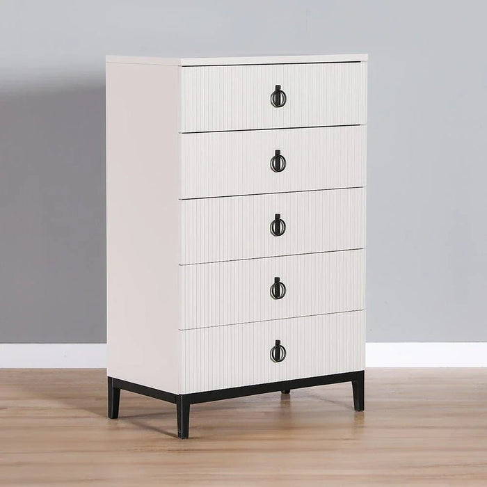 Defne Chest of 5 Drawers-Cream/Black-With 5-Year Warranty