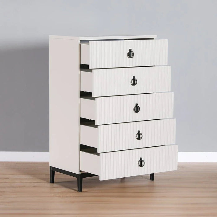 Defne Chest of 5 Drawers-Cream/Black-With 5-Year Warranty