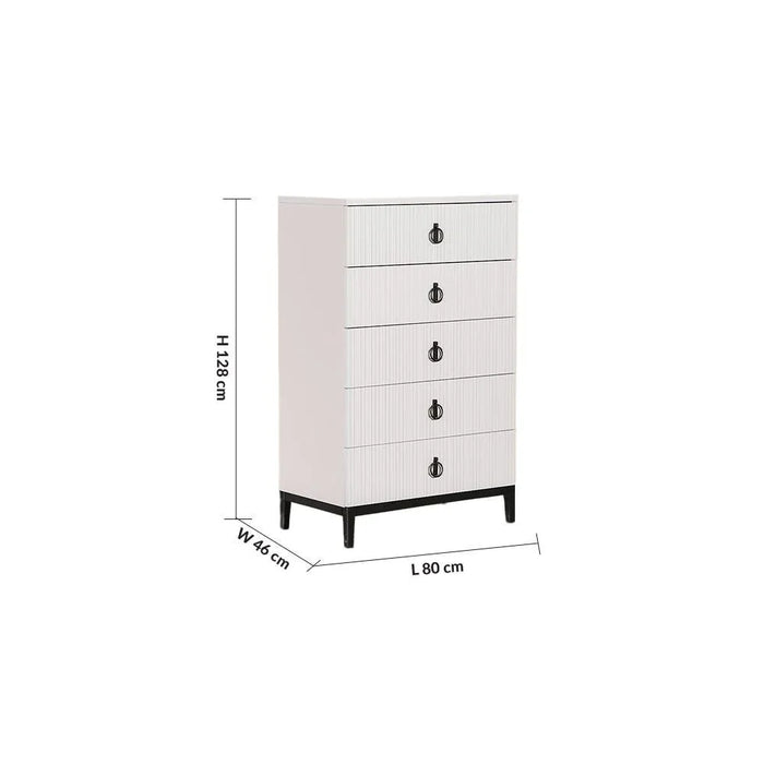 Defne Chest of 5 Drawers-Cream/Black-With 5-Year Warranty