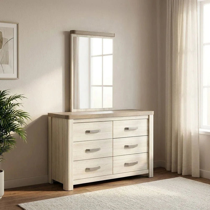 Olivos 6-Drawer Dresser with Mirror - Ash Grey/Oak - With 2-Year Warranty