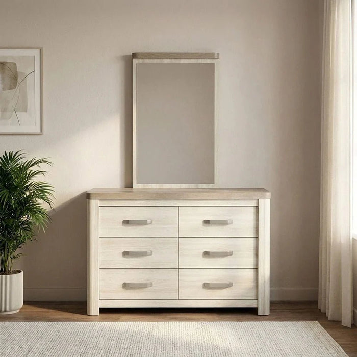 Olivos 6-Drawer Dresser with Mirror - Ash Grey/Oak - With 2-Year Warranty