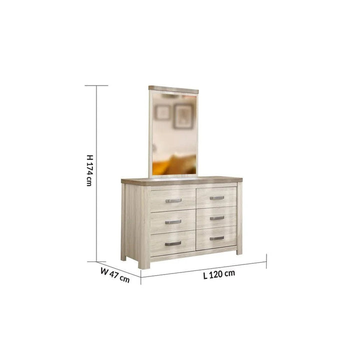 Olivos 6-Drawer Dresser with Mirror - Ash Grey/Oak - With 2-Year Warranty
