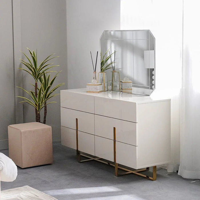 New Poliana Dresser with Mirror and Stool-Beige-With 2-Year Warranty