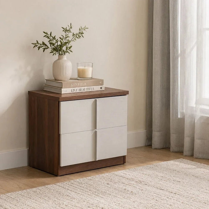 New Allano Night Stand-Dark Walnut/White-With 2-Year Warranty