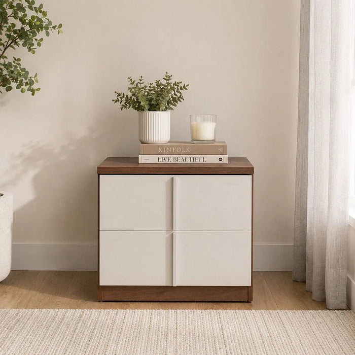 New Allano Night Stand-Dark Walnut/White-With 2-Year Warranty