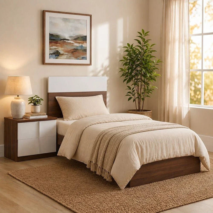 New Allano Night Stand-Dark Walnut/White-With 2-Year Warranty