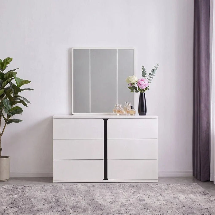 Palomeze Dresser with Mirror-White/Black-With 2-Year Warranty