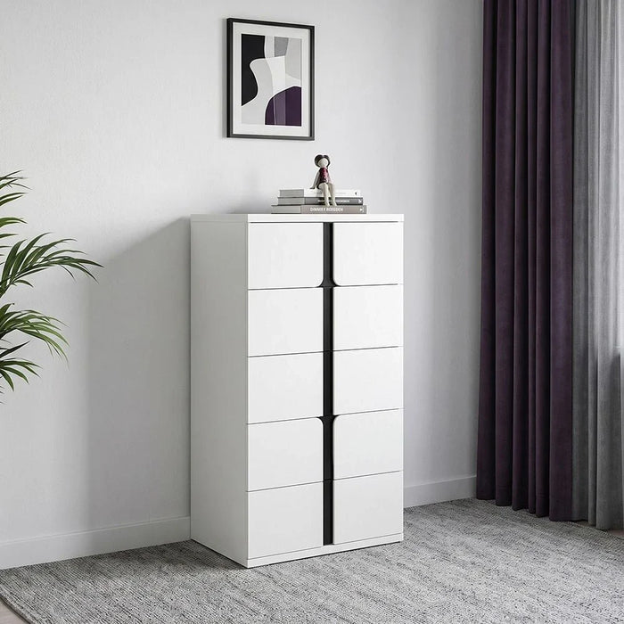 Palomeze Chest of 5 Drawers-White/Black-With 2-Year Warranty