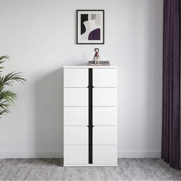 Palomeze Chest of 5 Drawers-White/Black-With 2-Year Warranty