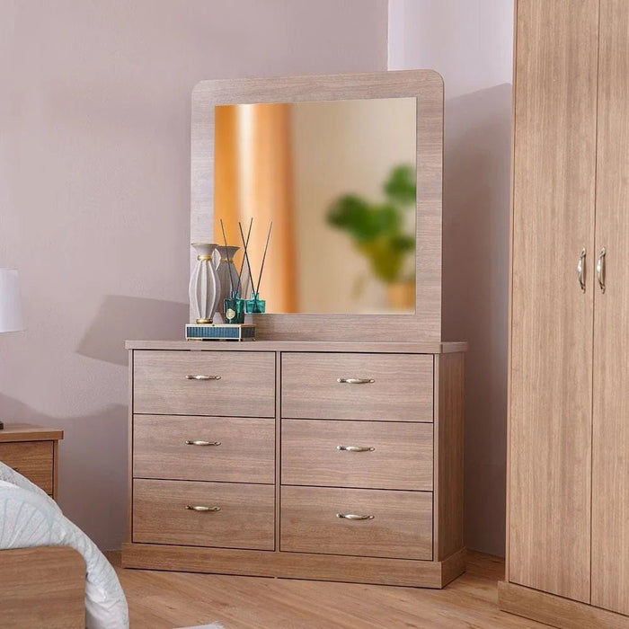 Zirco 6-Drawer Dresser with Mirror-Brown Oak-With 2-Year Warranty