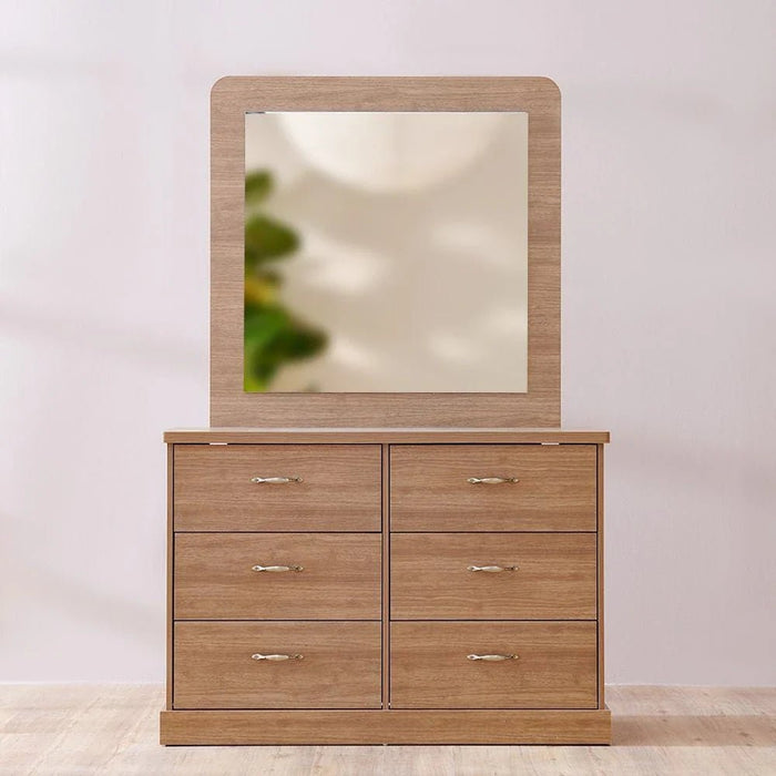 Zirco 6-Drawer Dresser with Mirror-Brown Oak-With 2-Year Warranty