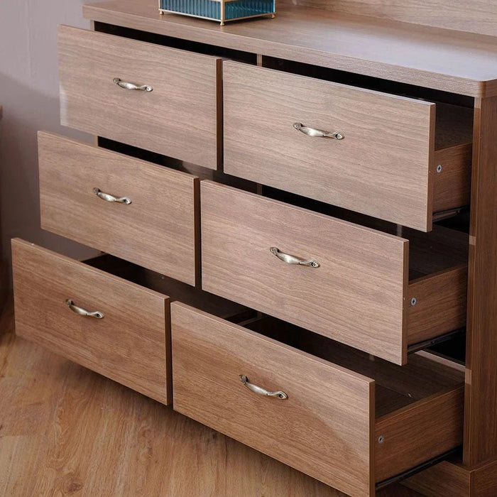 Zirco 6-Drawer Dresser with Mirror-Brown Oak-With 2-Year Warranty