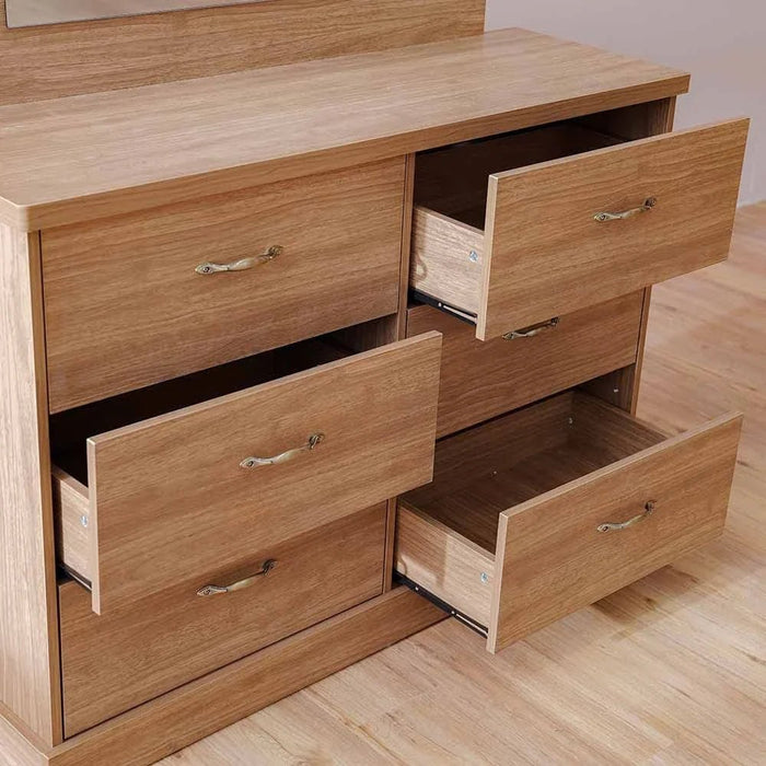 Zirco 6-Drawer Dresser with Mirror-Brown Oak-With 2-Year Warranty
