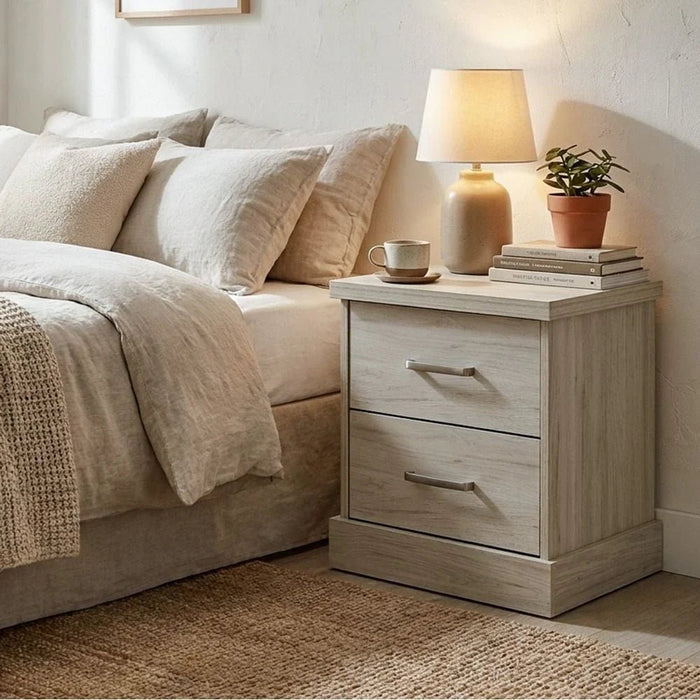 Zirco 2-Drawer Night Stand-White Oak-With 2-Year Warranty