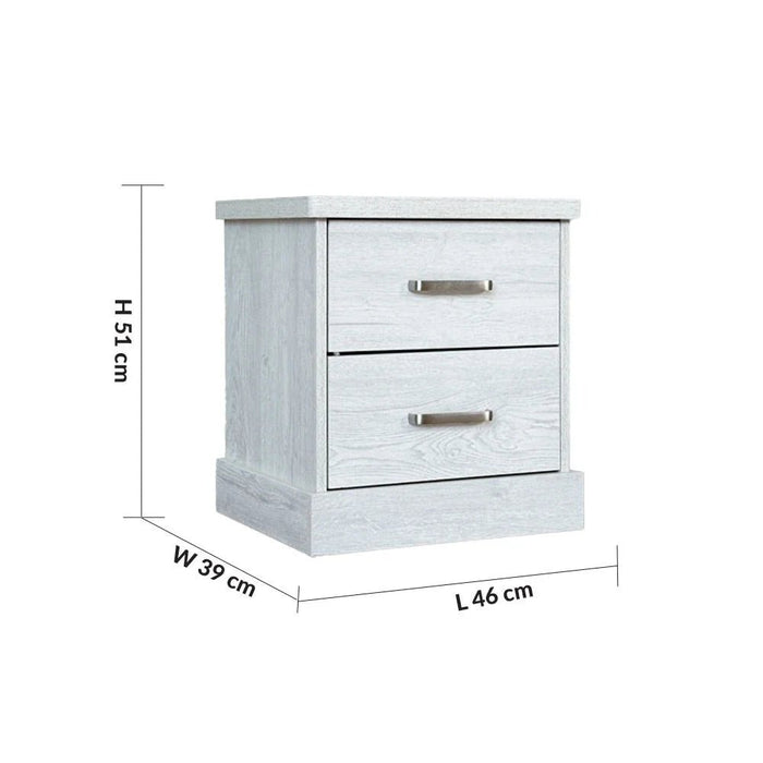 Zirco 2-Drawer Night Stand-White Oak-With 2-Year Warranty