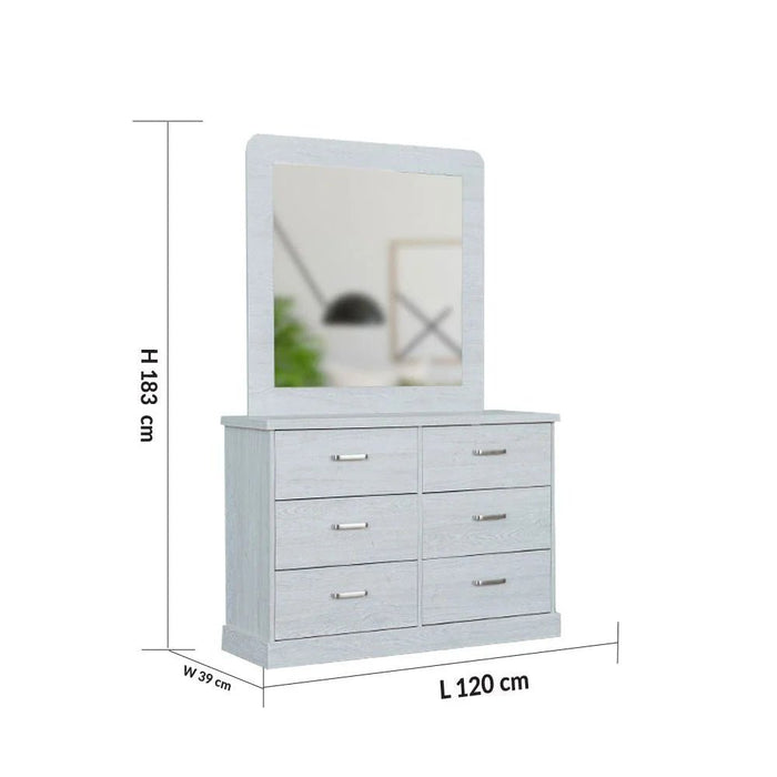 Zirco 6-Drawer Dresser with Mirror-White Oak-With 2-Year Warranty