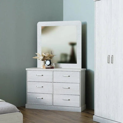 Zirco 6-Drawer Dresser with Mirror-White Oak-With 2-Year Warranty