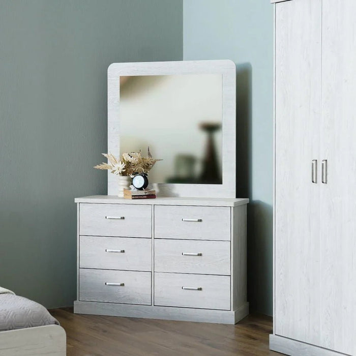 Zirco 6-Drawer Dresser with Mirror-White Oak-With 2-Year Warranty