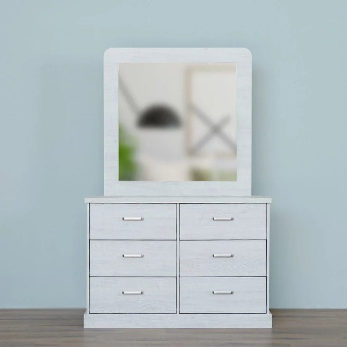 Zirco 6-Drawer Dresser with Mirror-White Oak-With 2-Year Warranty