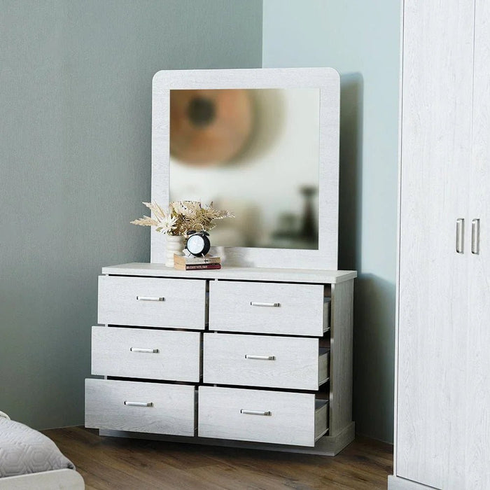 Zirco 6-Drawer Dresser with Mirror-White Oak-With 2-Year Warranty