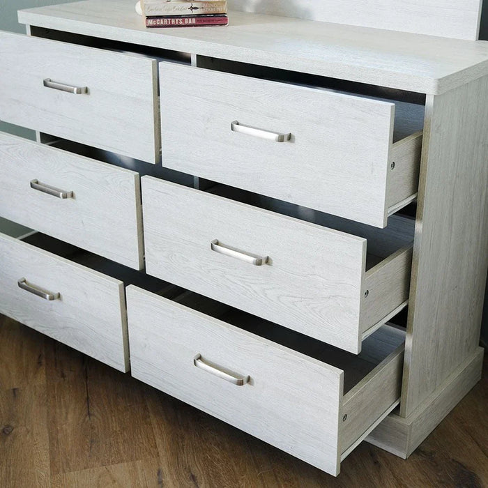 Zirco 6-Drawer Dresser with Mirror-White Oak-With 2-Year Warranty