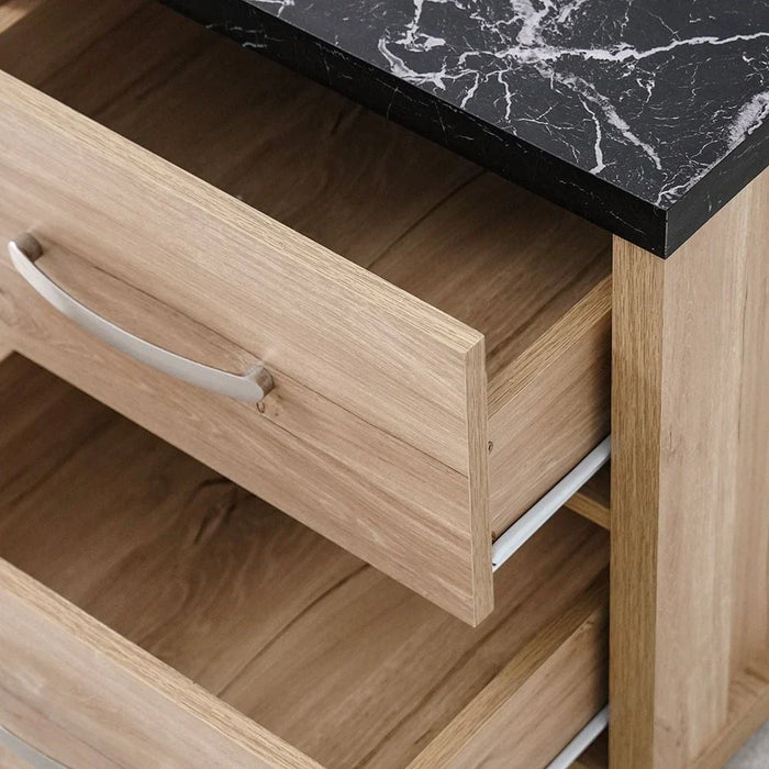 Bolivar 2-Drawer Night Stand-Vintage Oak/Black Faux Marble-With 2-Year Warranty