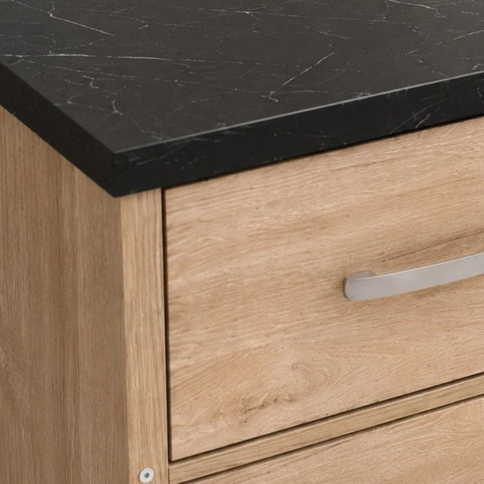 Bolivar 2-Drawer Night Stand-Vintage Oak/Black Faux Marble-With 2-Year Warranty