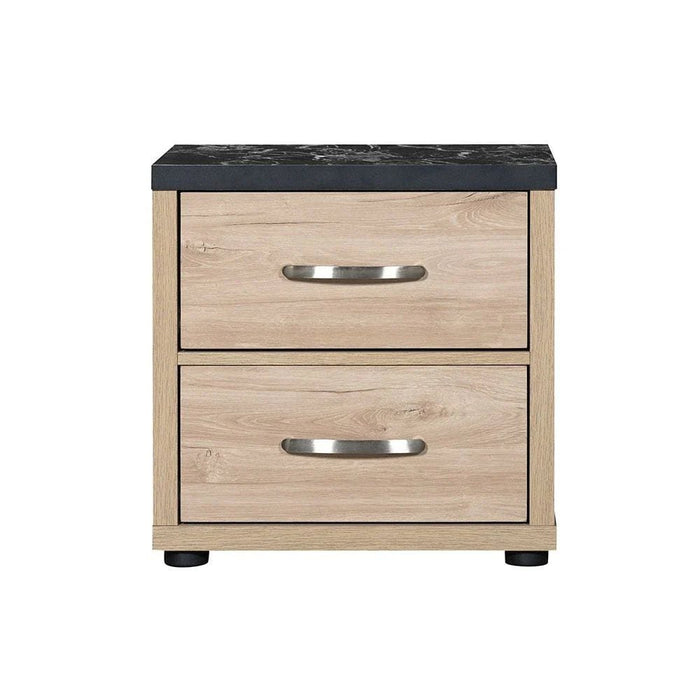 Bolivar 2-Drawer Night Stand-Vintage Oak/Black Faux Marble-With 2-Year Warranty