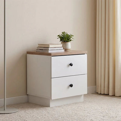 Pera 2-Drawer Night Stand - White/Light Oak - With 2-Year Warranty