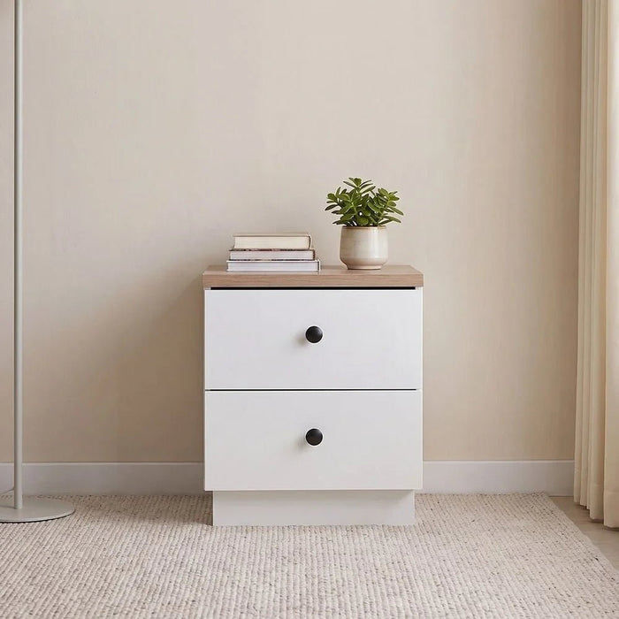 Pera 2-Drawer Night Stand - White/Light Oak - With 2-Year Warranty