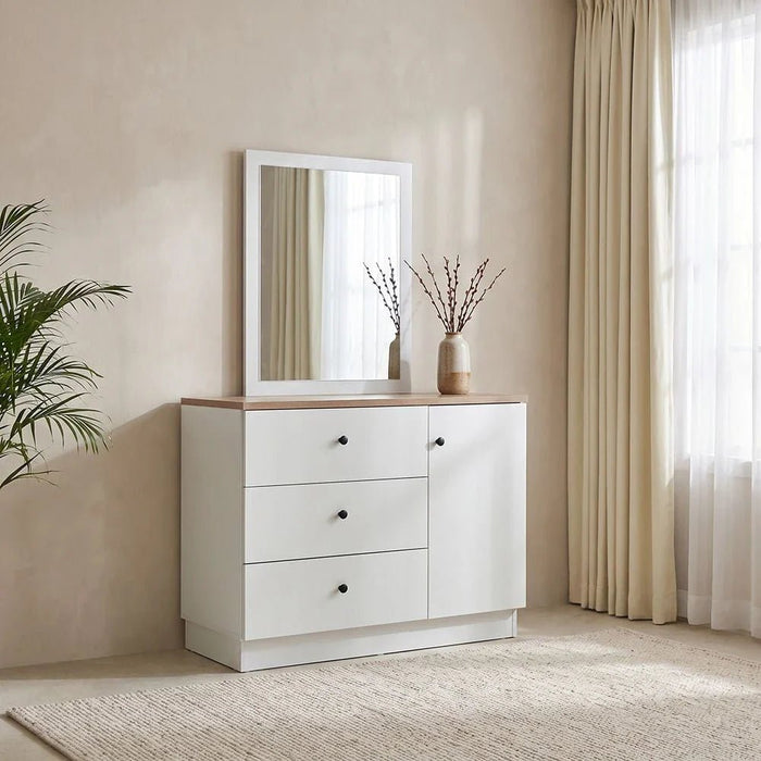 Pera Dresser with Mirror - White/Light Oak - With 2-Year Warranty