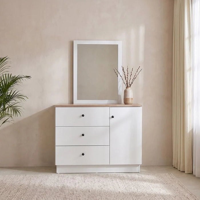 Pera Dresser with Mirror - White/Light Oak - With 2-Year Warranty