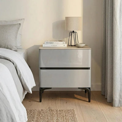 Santelmo Night Stand - High Gloss Light Grey - With 2-Year Warranty