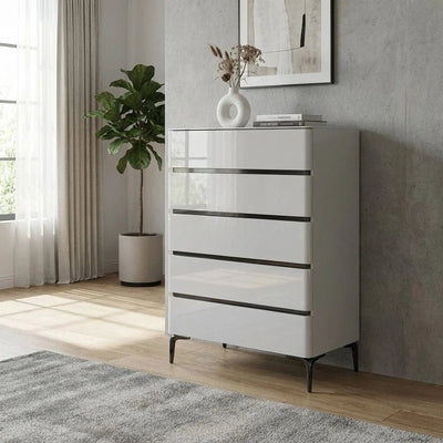 Santelmo Chest of 5 Drawers-High Gloss Light Grey