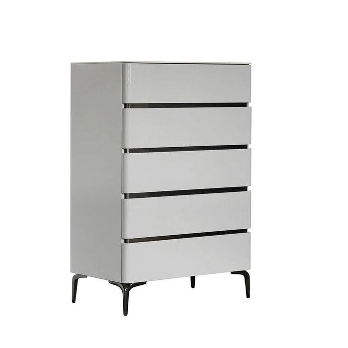 Santelmo Chest of 5 Drawers-High Gloss Light Grey