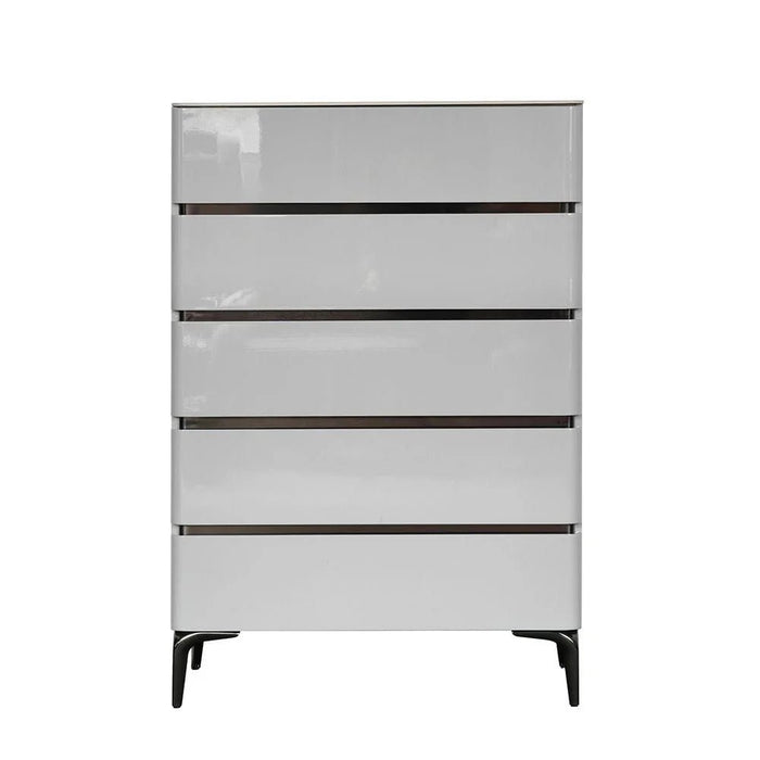 Santelmo Chest of 5 Drawers-High Gloss Light Grey