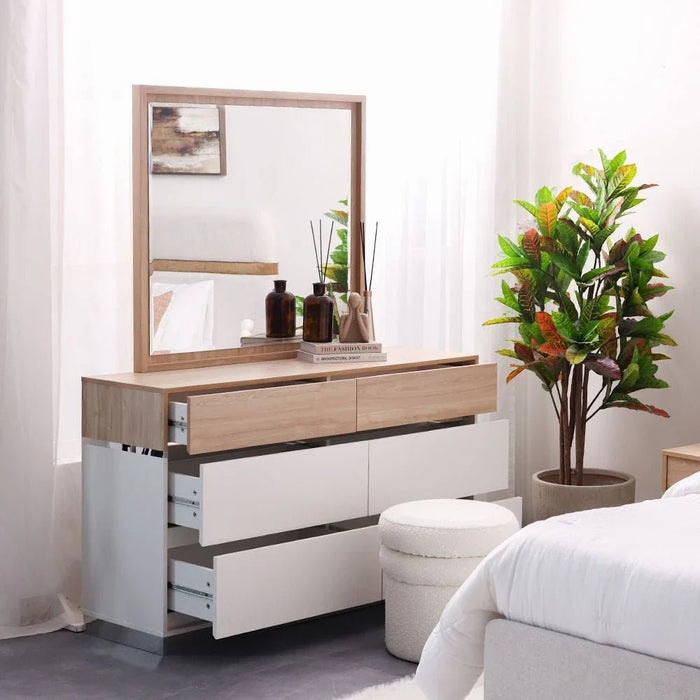 Frazer Dresser with Mirror-White/Natural oak