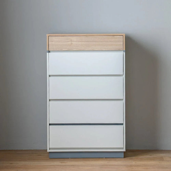 Frazer Chest of 5 Drawers-White/Natural Oak-With 2-Year Warranty