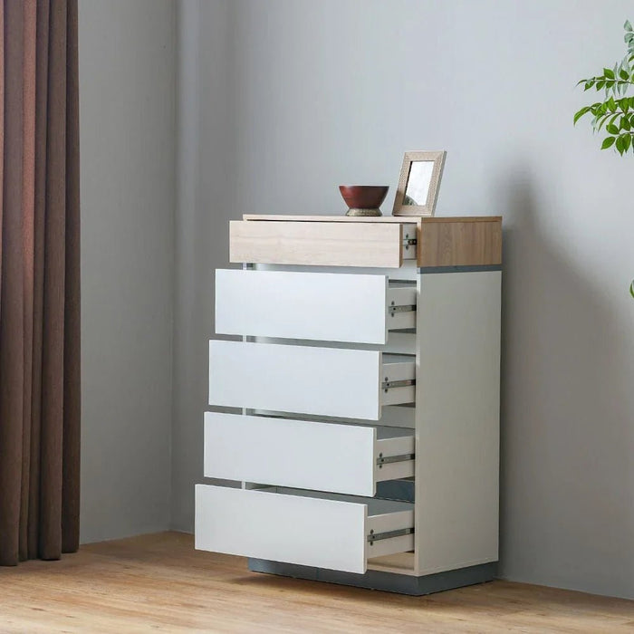 Frazer Chest of 5 Drawers-White/Natural Oak-With 2-Year Warranty