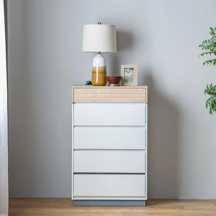 Frazer Chest of 5 Drawers-White/Natural Oak-With 2-Year Warranty