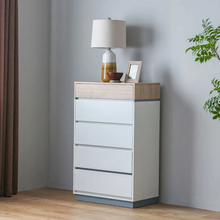 Frazer Chest of 5 Drawers-White/Natural Oak-With 2-Year Warranty