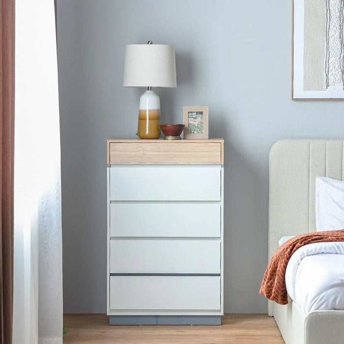 Frazer Chest of 5 Drawers-White/Natural Oak-With 2-Year Warranty