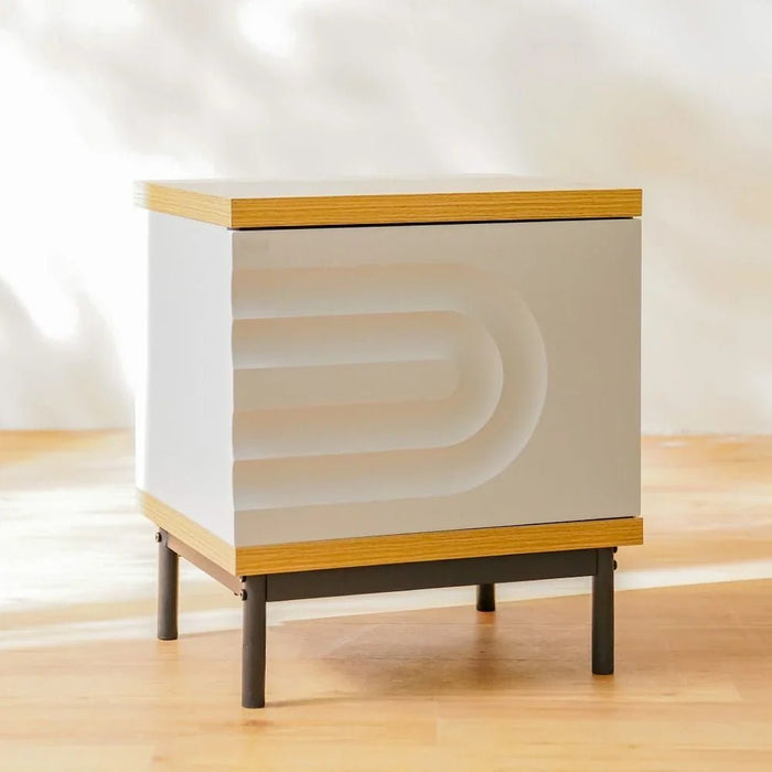 Delmar End Table with 1-Door Storage-Natural/Grey-With 2-Year Warranty