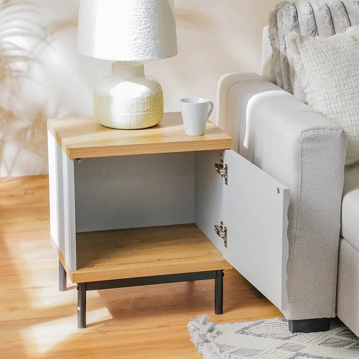 Delmar End Table with 1-Door Storage-Natural/Grey-With 2-Year Warranty