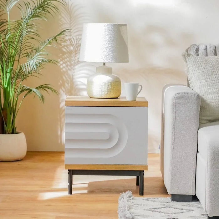 Delmar End Table with 1-Door Storage-Natural/Grey-With 2-Year Warranty