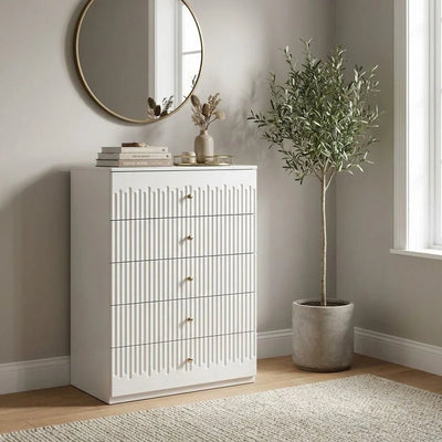 Naples 5-Drawer Chest Cabinet-Beige/Stone-With 2-Year Warranty